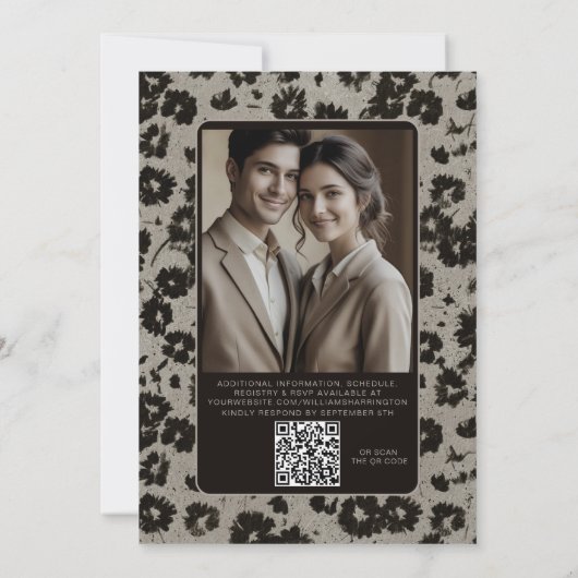 Modern Elegant Black Silver Wedding Invite QR Code Einladung (Rückseite)