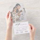 Modern Elegant Black Wedding Photo All In One Einladung (Abreißen)