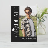 Modern Elegant Black & White 3 Photo Graduation Einladung (Stehend Vorderseite)