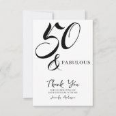 Modern Elegant Black White Fifty Fabulous Birthday Dankeskarte (Vorderseite)