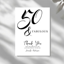 Modern Elegant Black White Fifty Fabulous Birthday Dankeskarte