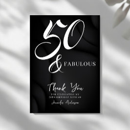 Modern Elegant Black White Fifty Fabulous Birthday Dankeskarte