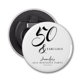 Modern Elegant Black White Fifty Fabulous Birthday Flaschenöffner