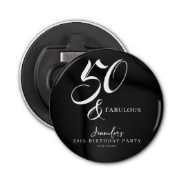 Modern Elegant Black White Fifty Fabulous Birthday Flaschenöffner