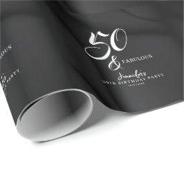Modern Elegant Black White Fifty Fabulous Birthday Geschenkpapier