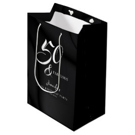 Modern Elegant Black White Fifty Fabulous Birthday Mittlere Geschenktüte