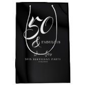 Modern Elegant Black White Fifty Fabulous Birthday Mittlere Geschenktüte (Vorderseite)