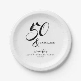 Modern Elegant Black White Fifty Fabulous Birthday Pappteller
