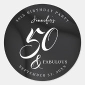 Modern Elegant Black White Fifty Fabulous Birthday Runder Aufkleber (Vorderseite)