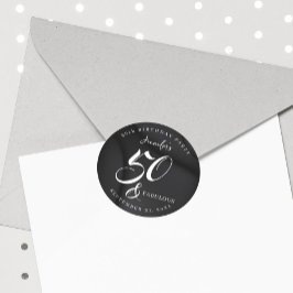 Modern Elegant Black White Fifty Fabulous Birthday Runder Aufkleber