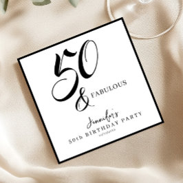 Modern Elegant Black White Fifty Fabulous Birthday Serviette