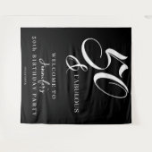 Modern Elegant Black White Fifty Fabulous Birthday Wandteppich (Vorderseite (Horizontal))