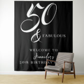 Modern Elegant Black White Fifty Fabulous Birthday Wandteppich (Beispiel)