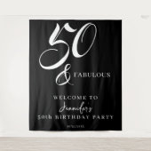 Modern Elegant Black White Fifty Fabulous Birthday Wandteppich (Vorderseite)