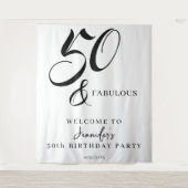 Modern Elegant Black White Fifty Fabulous Birthday Wandteppich (Vorderseite)
