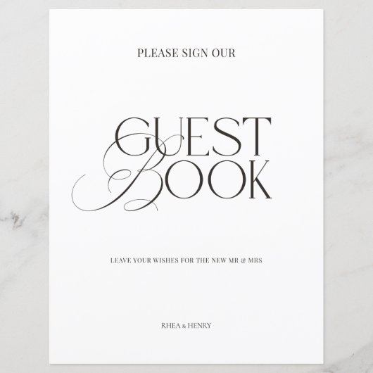 Modern Elegant Black & White Guest Book Sign (Vorderseite)