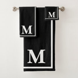 Modern Elegant Black &white Monogram Script Name Badhandtuch Set
