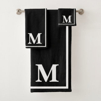 Modern Elegant Black &white Monogram Script Name Badhandtuch Set