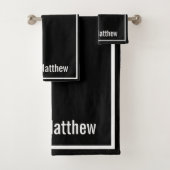 Modern Elegant Black &white Monogram Script Name Badhandtuch Set (Insitu)