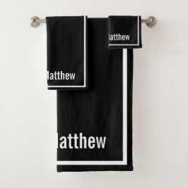 Modern Elegant Black &white Monogram Script Name Badhandtuch Set