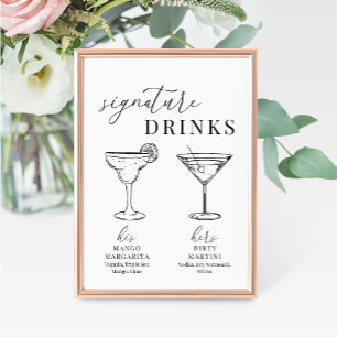 Modern Elegant Black & White Signature Drinks Sign