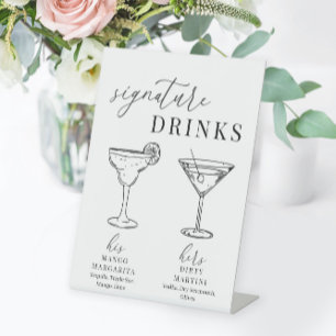 Modern Elegant Black & White Signature Drinks Sockelschild