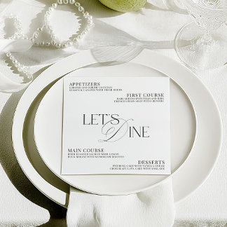Modern Elegant Black & White Wedding Dinner Menükarte