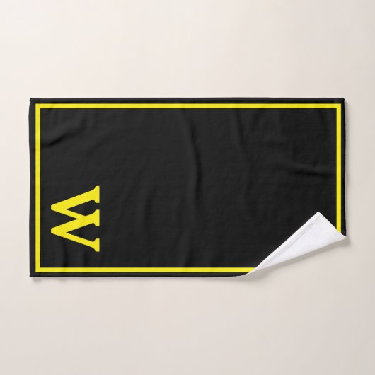 Modern Elegant Black Yellow Monogram Script  Badhandtuch Set (Handtuch)