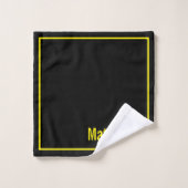 Modern Elegant Black Yellow Monogram Script Name Badhandtuch Set (Waschlappen)