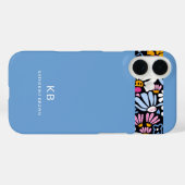 Modern Elegant Blue Black Floral Pattern  Case-Mate iPhone Hülle (Rückseite (Horizontal))