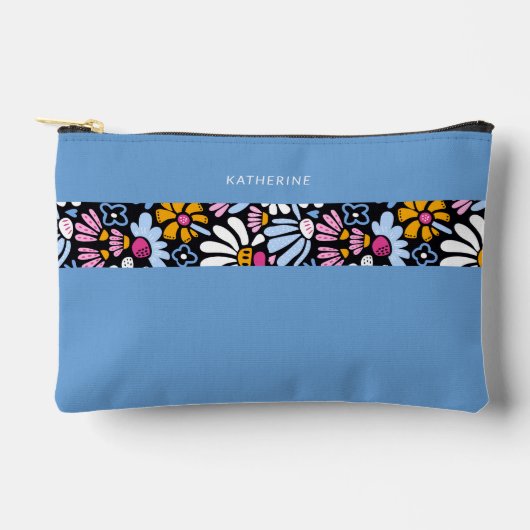 Modern Elegant Blue Floral Pattern Zubehörtasche (Vorderseite)