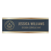 Modern Elegant Blue Gold Business Logo Namenschild (Vorderseite)