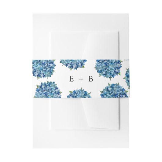 Modern Elegant Blue Hydrangeas Wedding Monogram Einladungsbanderole (Vorderseite Beispiel)