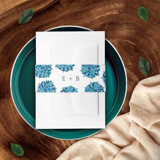 Modern Elegant Blue Hydrangeas Wedding Monogram Einladungsbanderole