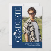 Modern Elegant Blue & White 3 Photo Graduation Einladung (Vorderseite)