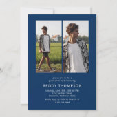 Modern Elegant Blue & White 3 Photo Graduation Einladung (Rückseite)