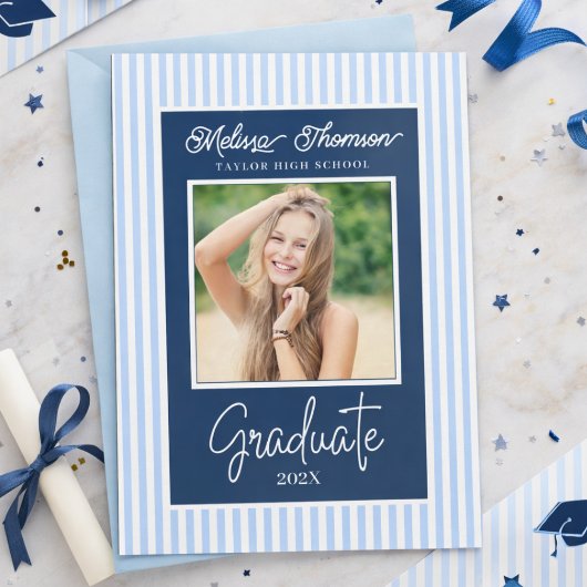 Modern Elegant Blue White Photo Graduation   Ankündigung