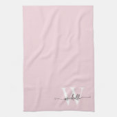 Modern Elegant Blush Pink Monogram Name Script Geschirrtuch (Vertikal)