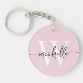 Modern Elegant Blush Pink Monogram Name Script Schlüsselanhänger (Vorderseite)