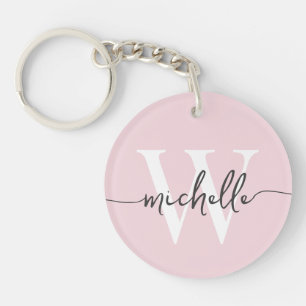 Modern Elegant Blush Pink Monogram Name Script Schlüsselanhänger