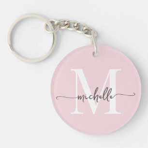 Modern Elegant Blush Pink Monogram Name Script Schlüsselanhänger
