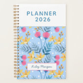 Modern Elegant Botanical Pink Blue Floral Planer (Vorderseite)