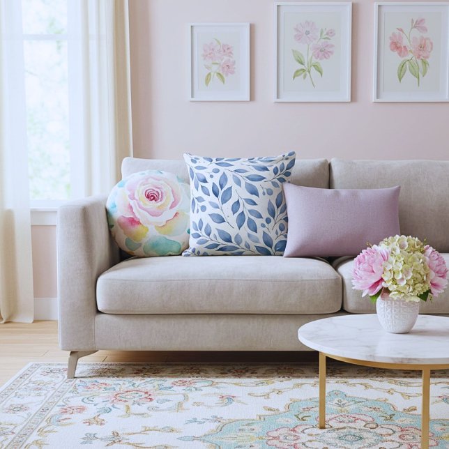 Modern elegant botanical  watercolor  navy blue kissen (Von Creator hochgeladen)