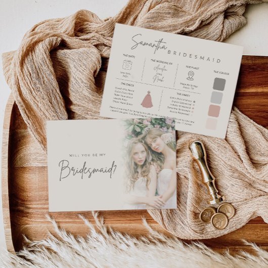 Modern Elegant Bridesmaid Photo Information Card Einladung