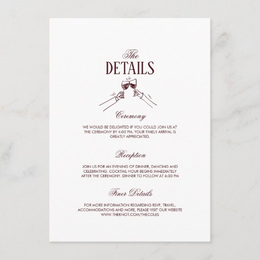 Modern Elegant Burgundy Wedding Details Begleitkarte (Vorderseite)