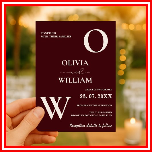 Modern Elegant Burgundy Wedding Einladung