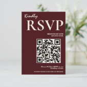 Modern Elegant Burgundy Wedding QR CODE RSVP Begleitkarte (Stehend Vorderseite)