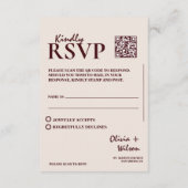 Modern Elegant Burgundy Wedding QR CODE RSVP Begleitkarte (Rückseite)