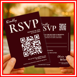 Modern Elegant Burgundy Wedding QR CODE RSVP Begleitkarte