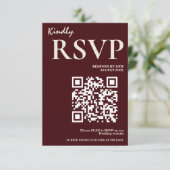 Modern Elegant Burgundy Wedding QR CODE RSVP Begleitkarte (Stehend Vorderseite)